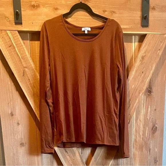 White Birch L/S Back Keyhole Top, Size:XL, Color: Rust - Picture 2 of 6